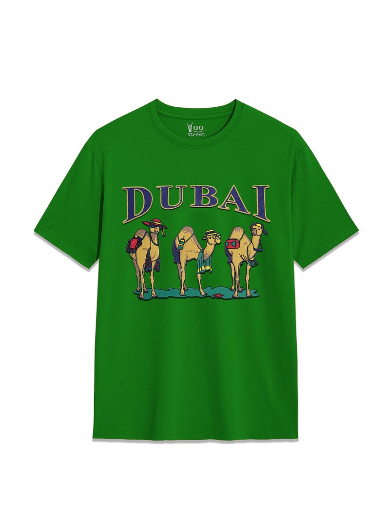 AROAQ Yoo Street Dubai 3 Camels Desert Scene T Shirt Iconic Middle Eastern Graphic for Stylish Outfits  - Image 1