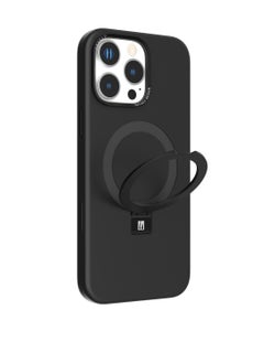 LEVELO iPhone 16 Pro MagSafe Case Iris Pro Liquide Silicone Cover/ Built-in Kick Stand/ Metal Camera Ring / Hybrid Construction/ Impact Resistant Corners - Black  - Image 1