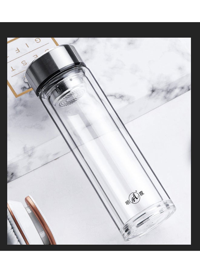 NIBEMINENT Glass Water Bottle Clear/Silver 22.7cm - Image 4