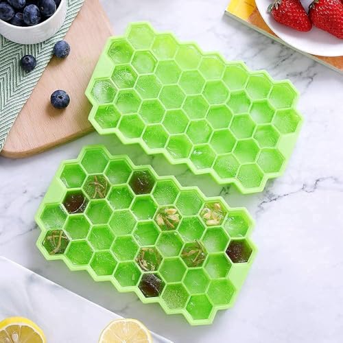 ADD2CART Honeycomb Ice Cube Trays, 37 Cubicles, Flexible Silicone, 2-Pack, Blue and Green (Honey Icecube) - Image 2