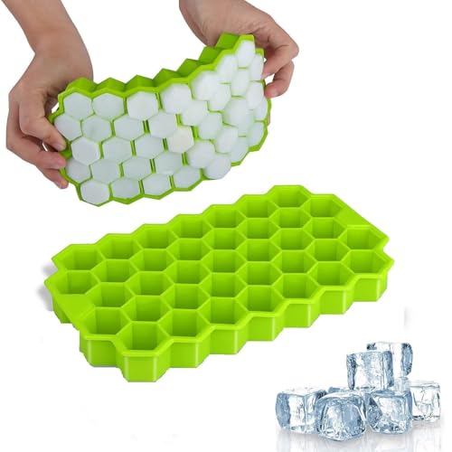 ADD2CART Honeycomb Ice Cube Trays, 37 Cubicles, Flexible Silicone, 2-Pack, Blue and Green (Honey Icecube) - Image 1