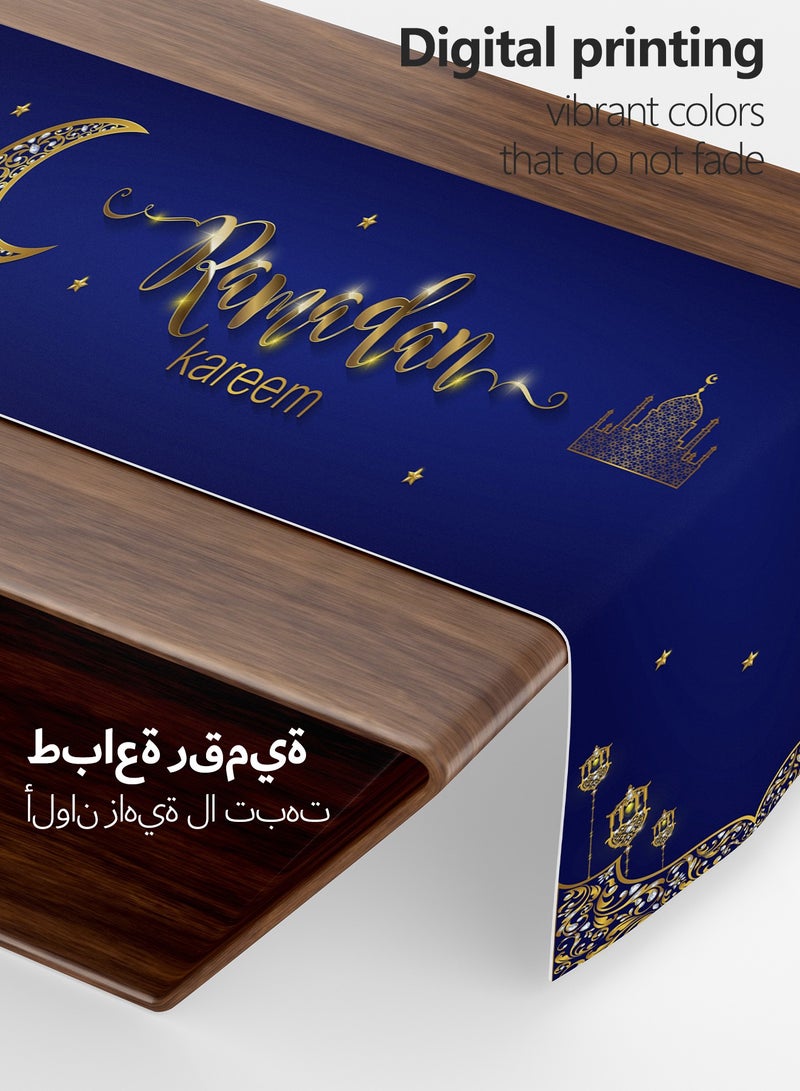 Sunnaltree 5PCS Table Runner Set,Kitchen Table Decoration,Holiday Kitchen Dining Table Runners Set for Home Party Decor, Ramadan and Eid Ramadan Party Decorations,1PC Table Runner, 4PC Pillow Cover (Blue) - Image 4