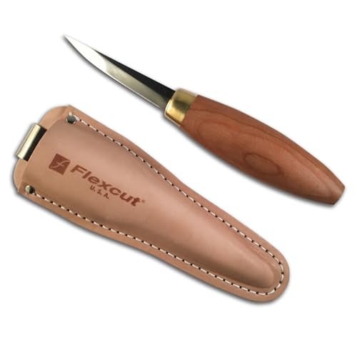 Flexcut Wood Carving Knives | Sloyd Knife | 1095 High Carbon Steel Blade | 7-1/2 inch Length | 2-7/8 inch No-Flex Blade with Extended Tang | Ergonomic Cherry Hardwood Handle | KN50 |Made in the U.S.A. - Image 1