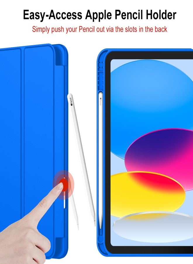 iMieet جراب iMieet الجديد لجهاز iPad من الجيل العاشر 2022 مقاس 10.9 بوصة مع حامل قلم، جراب ذكي ثلاثي الطي مع ظهر TPU ناعم، خاصية التشغيل/الإيقاف التلقائي (أزرق متوسط) - Image 5