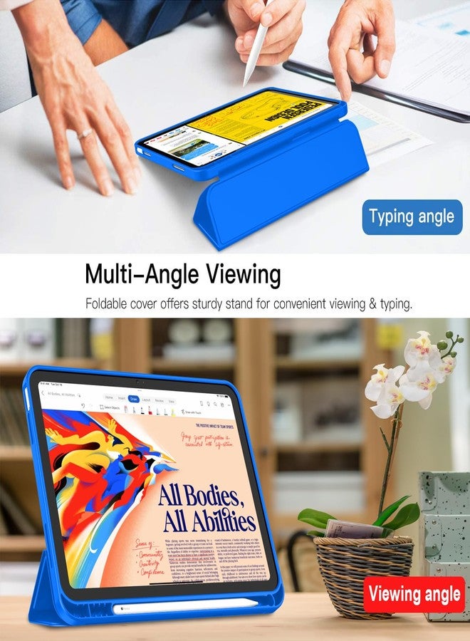 iMieet جراب iMieet الجديد لجهاز iPad من الجيل العاشر 2022 مقاس 10.9 بوصة مع حامل قلم، جراب ذكي ثلاثي الطي مع ظهر TPU ناعم، خاصية التشغيل/الإيقاف التلقائي (أزرق متوسط) - Image 4