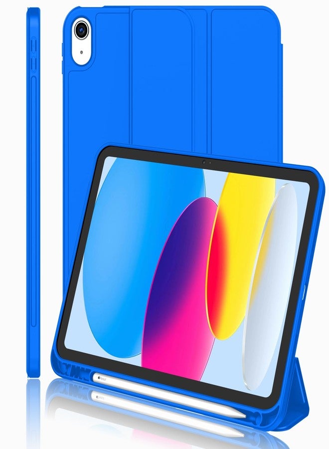 iMieet جراب iMieet الجديد لجهاز iPad من الجيل العاشر 2022 مقاس 10.9 بوصة مع حامل قلم، جراب ذكي ثلاثي الطي مع ظهر TPU ناعم، خاصية التشغيل/الإيقاف التلقائي (أزرق متوسط) - Image 1