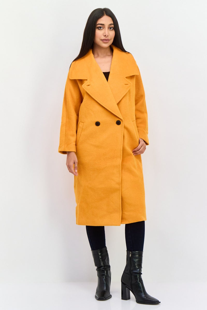 VERO MODA Women Textured Long Sleeve Trench Coat, Orange  - Image 1