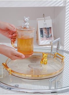 WangPangZi Multifunction Decorative Tray,27cm Round Amber Gold Transparent Serving Holder with Handles for Kitchen, Bathroom, Living Room  - Image 3