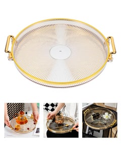 WangPangZi Multifunction Decorative Tray,27cm Round Amber Gold Transparent Serving Holder with Handles for Kitchen, Bathroom, Living Room  - Image 1