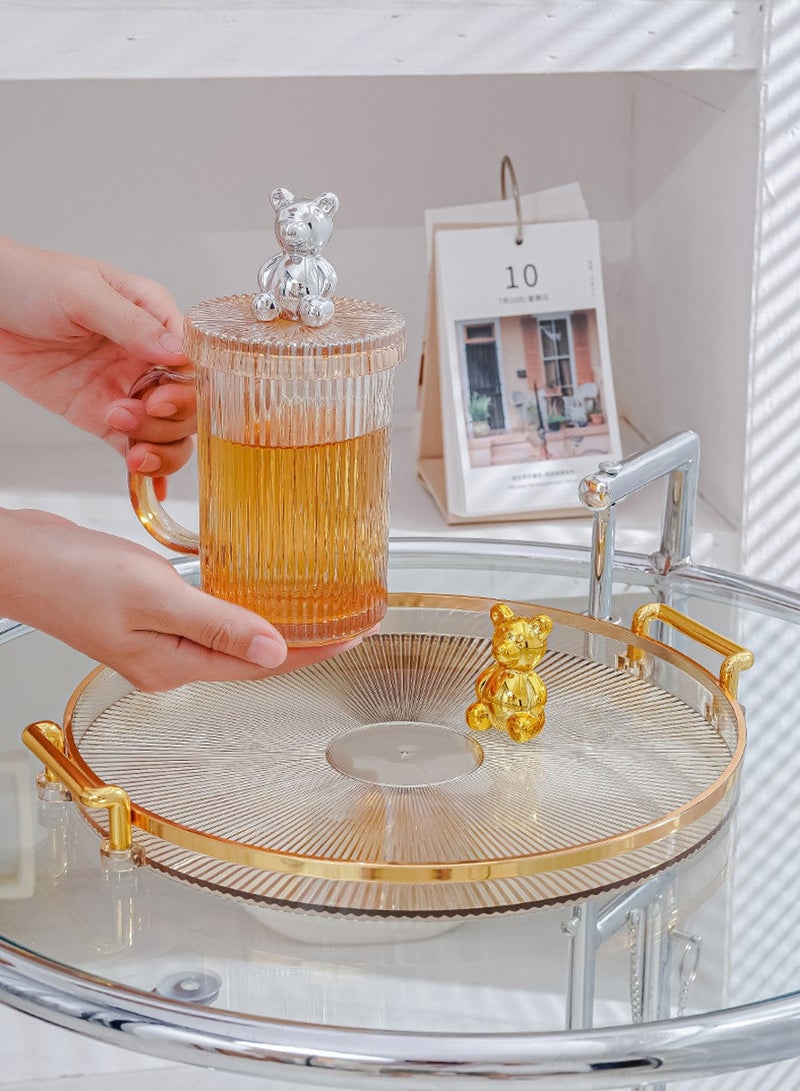 وانغبانغزي صينية تقديم مستديرة متعددة الوظائف للشاي والفاكهة والمشروبات والمأكولات والمشروبات، صينية ديكور لغرفة المعيشة، طبق عرض مجوهرات ومكياج، ذهبي شفاف 27 سم - Image 4