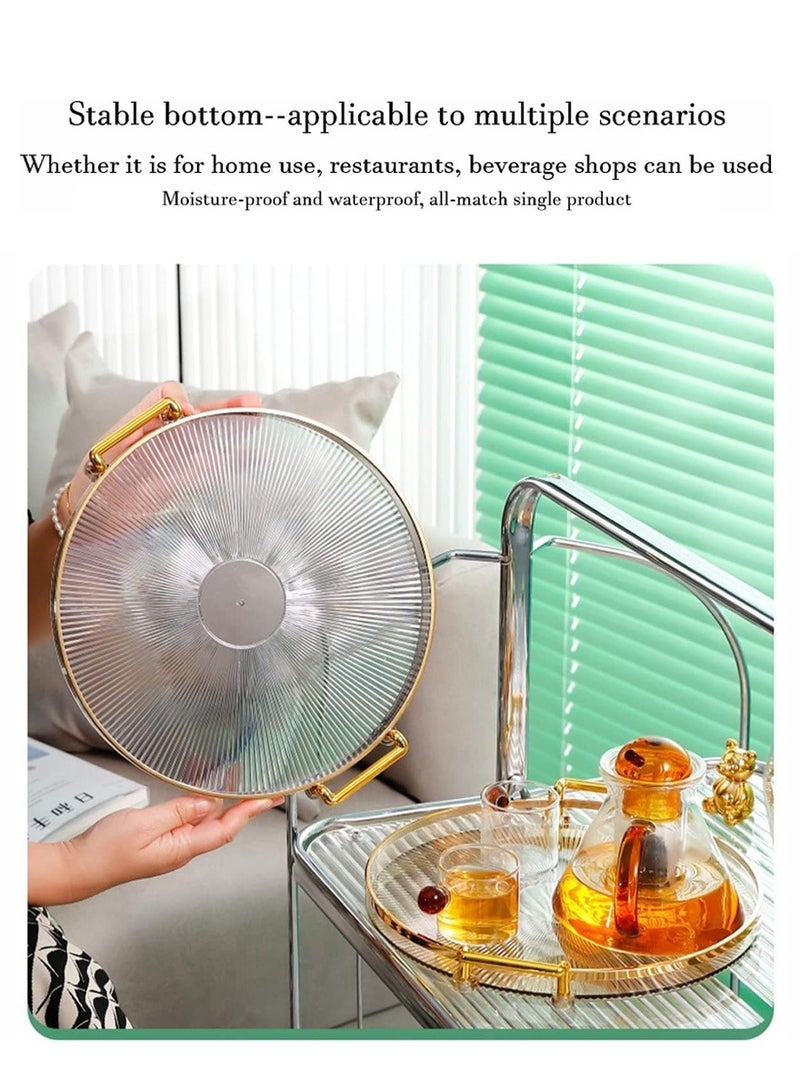 وانغبانغزي صينية تقديم مستديرة متعددة الوظائف للشاي والفاكهة والمشروبات والمأكولات والمشروبات، صينية ديكور لغرفة المعيشة، طبق عرض مجوهرات ومكياج، ذهبي شفاف 27 سم - Image 5