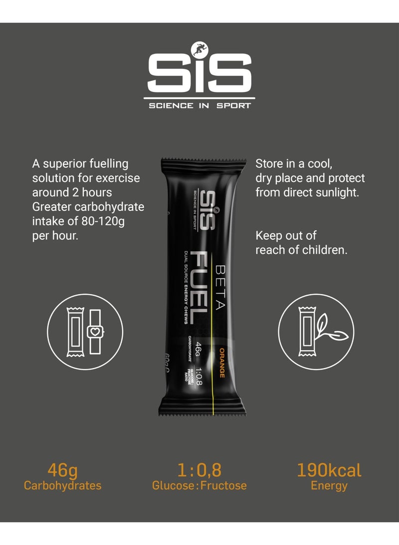 SIS Beta Energy Chews | 46g Carbohydrates | 1:0.8 Maltodextrin:Fructose Ratio | Dual Source Energy Chews | Easily Digestible | Orange Flavour | 6 Pack - Image 4
