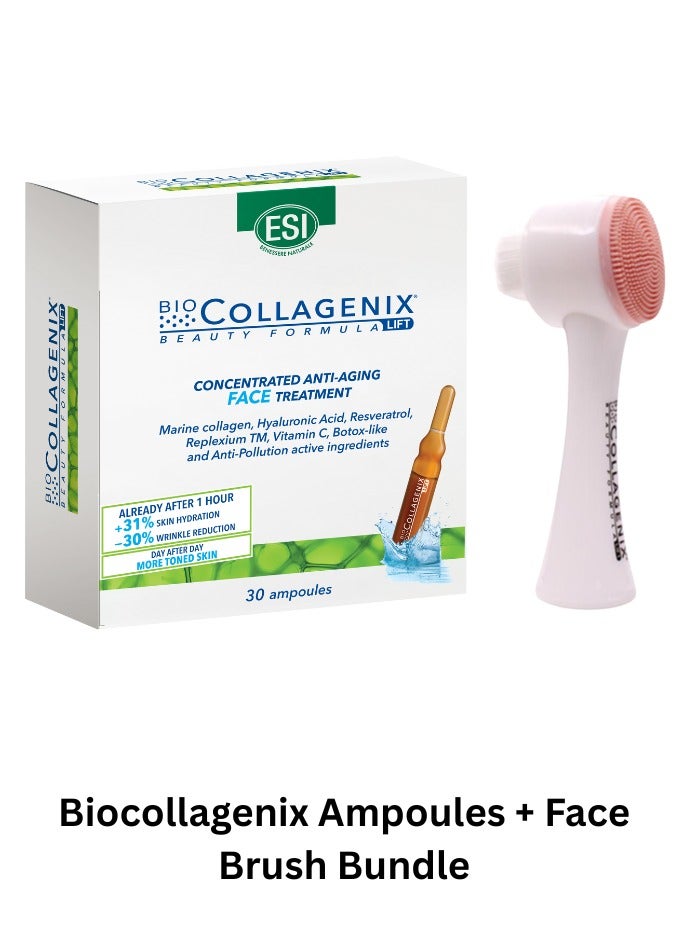 اي اس آي أمبولات بيوكولاجينيكس المضادة للشيخوخة مع الكولاجين وحمض الهيالورونيك والريسفيراترول | تتضمن فرشاة تنظيف الوجه لبشرة ناعمة ونقية | سيروم لشد الوجه لعلاج التجاعيد والخطوط الدقيقة وترطيب البشرة - Image 1