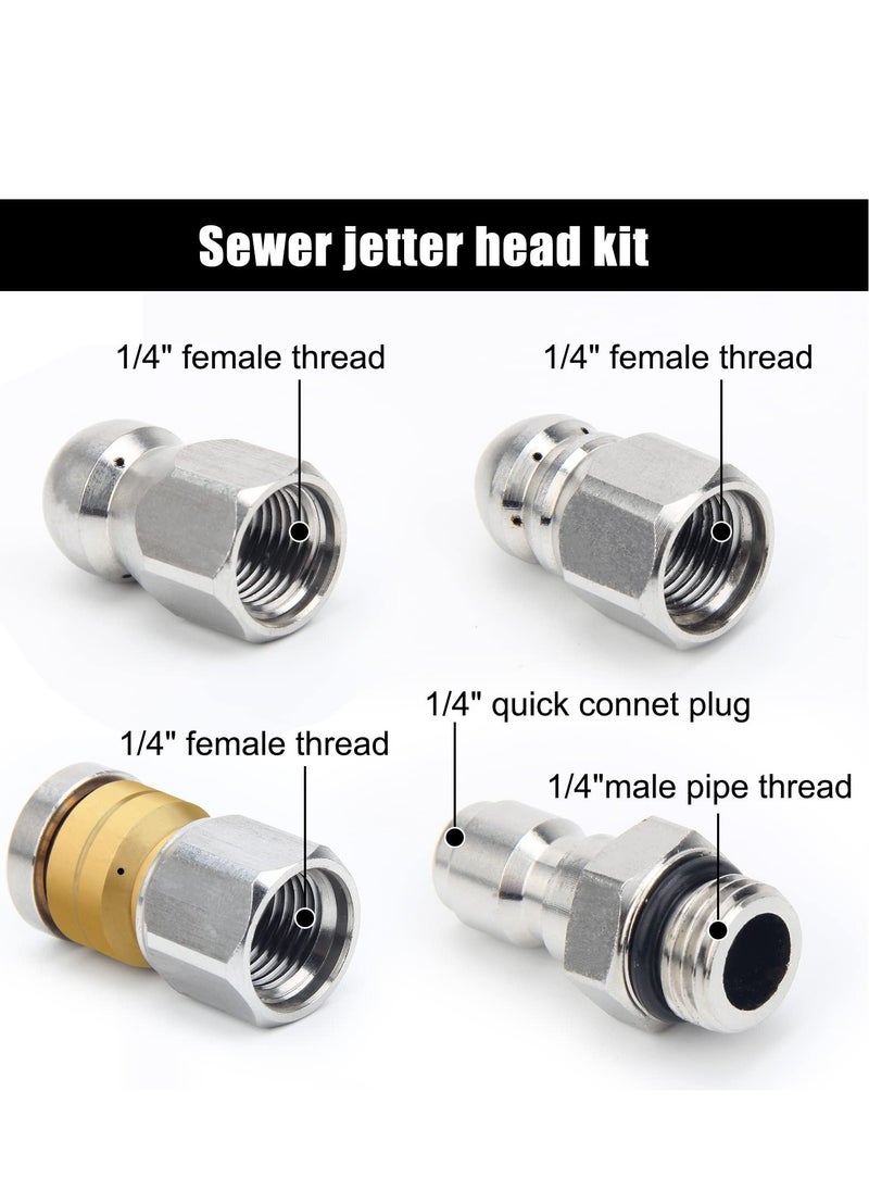 Generic - Stainless Steel Pressure Washer Sewer Jetter Nozzles, Drain Cleaning Hose Nozzle, 1/4 Inch Quick Connector, Rotating Button Nose Jet Nozzle, 5000 PSI, 3PCS - Image 1