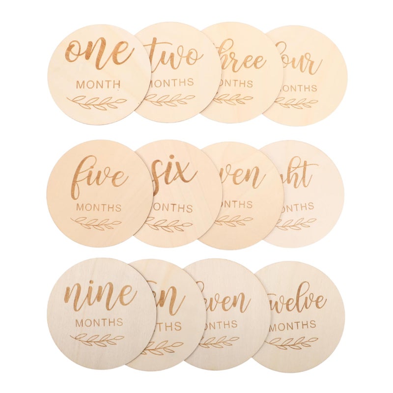 12Pcs Wooden Monthly Milestone Cards And Blocks For Newborn Baby Photography - Image 2