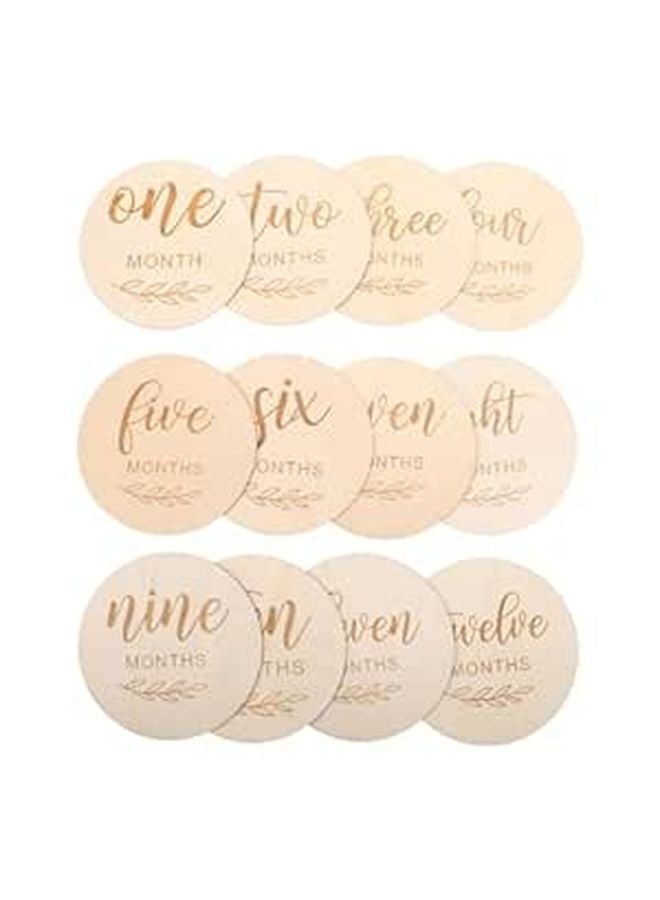 12Pcs Wooden Monthly Milestone Cards And Blocks For Newborn Baby Photography - Image 1