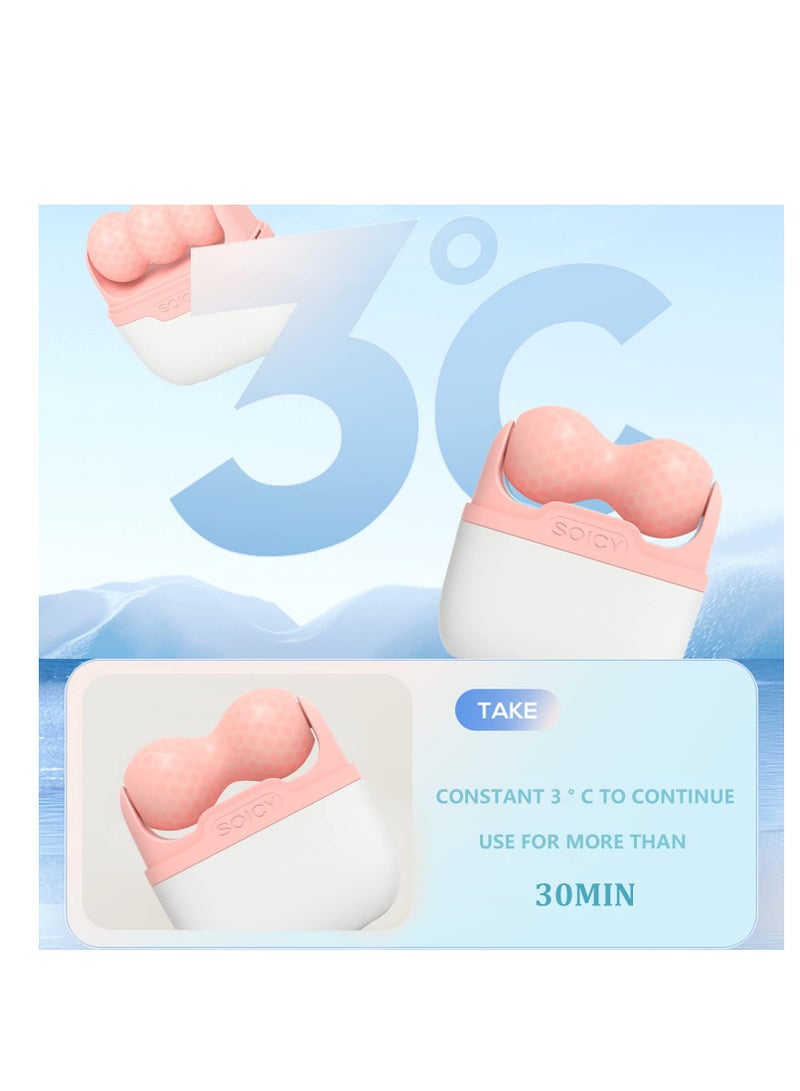 عام الوجه والعينين مع بكرات الثلج - الوجه العناية بالبشرة أداة مجهزة بكرات اثنين في واحد و حقيبة ، يمكن أن تقلل من تورم وتخفيف الصداع النصفي والألم . هدايا نسائية ( وردي ) - Image 3