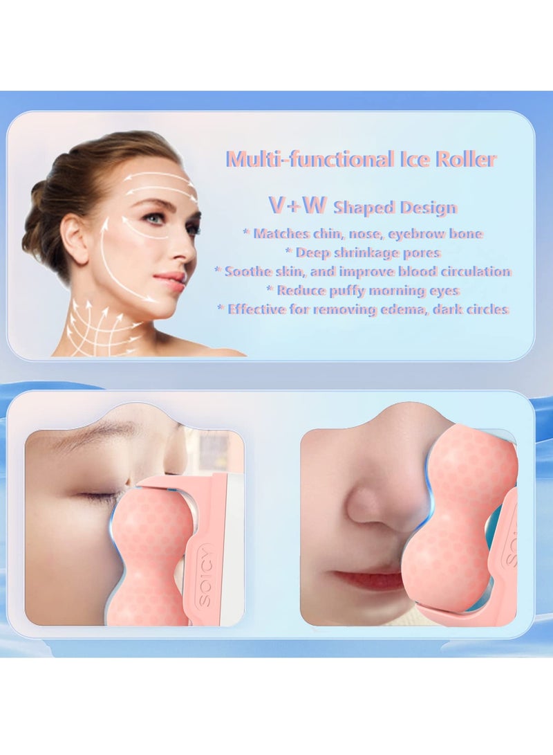 عام الوجه والعينين مع بكرات الثلج - الوجه العناية بالبشرة أداة مجهزة بكرات اثنين في واحد و حقيبة ، يمكن أن تقلل من تورم وتخفيف الصداع النصفي والألم . هدايا نسائية ( وردي ) - Image 5