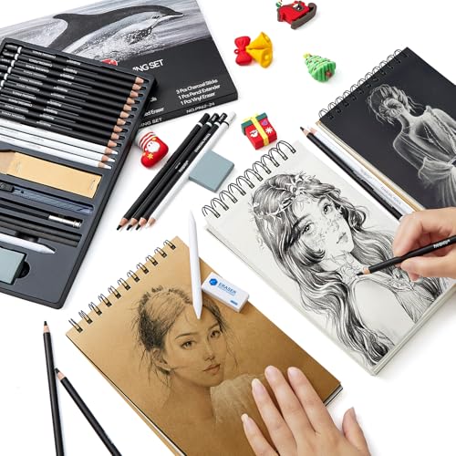 PANDAFLY 24 Piece Charcoal Drawing Set, Black & White Charcoal Pencils for Drawing, Sketching, Shading, Blending, Christmas Gifts for Kid Teen Girl, Artist Pencils for Beginners & Pro Artists - Image 5