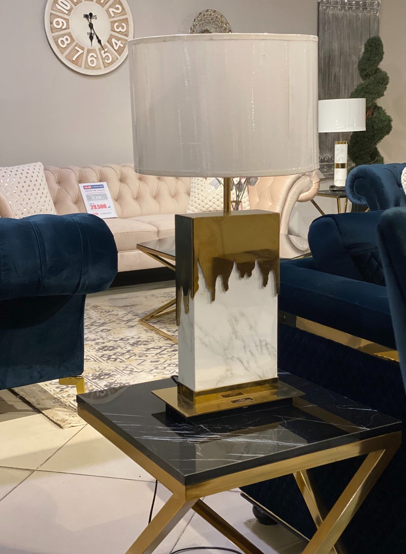 سوليتير مصباح ترابيزة من الستانلس ستيل و بديل الرخام - Image 3