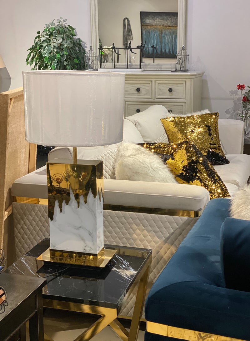 سوليتير مصباح ترابيزة من الستانلس ستيل و بديل الرخام - Image 2