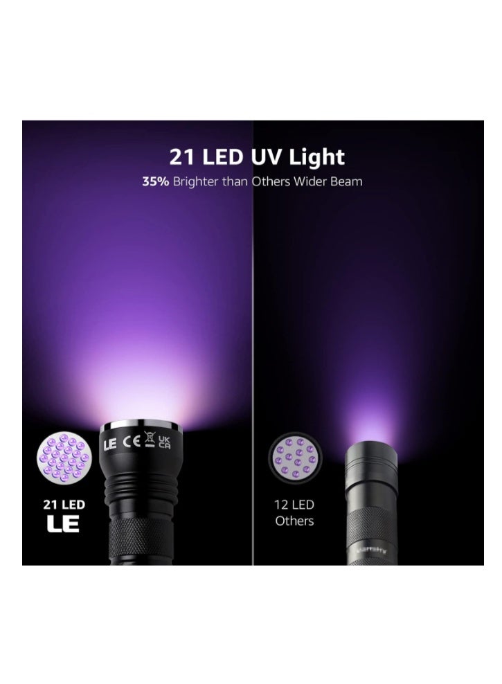 Lepro UV Light, 21 LED 395nm UV Torch, Black Light Detector for Pets Urine, Stain, Bed Bugs, Scorpions, Ringworms, Fake Banknote and More, 3 AAA Batteries Included - Image 2