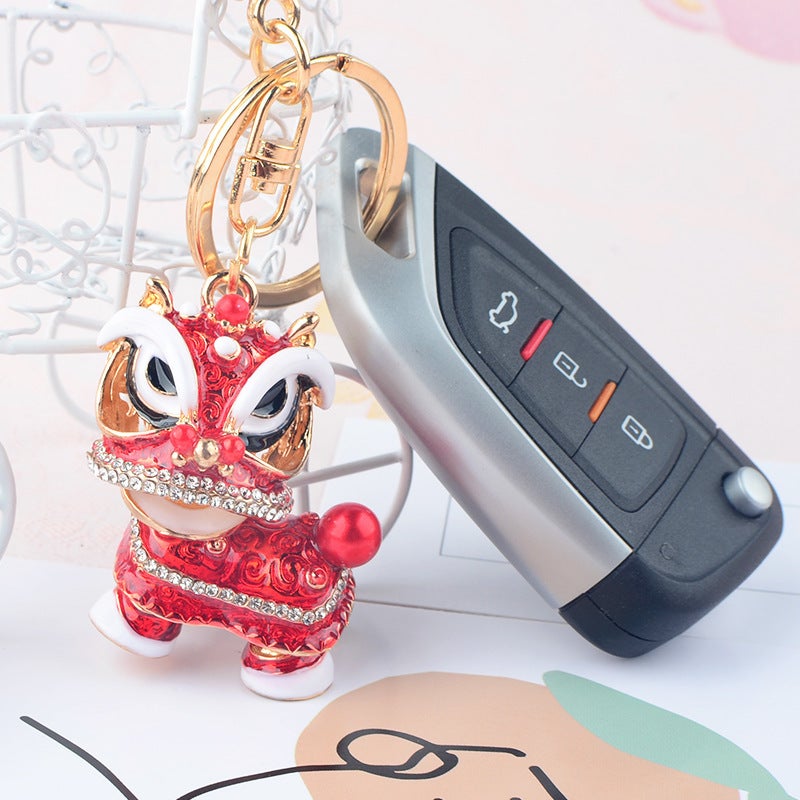 Diamond-Encrusted Kirin Car Keychain Pendant Creative Gift Chinese Style Lion Dance Lion Dance Alloy Cartoon Small Lion Dance - Image 5