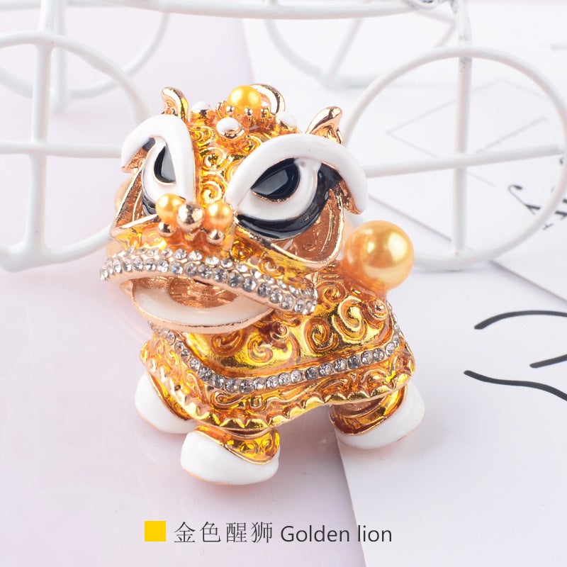 Diamond-Encrusted Kirin Car Keychain Pendant Creative Gift Chinese Style Lion Dance Lion Dance Alloy Cartoon Small Lion Dance - Image 4