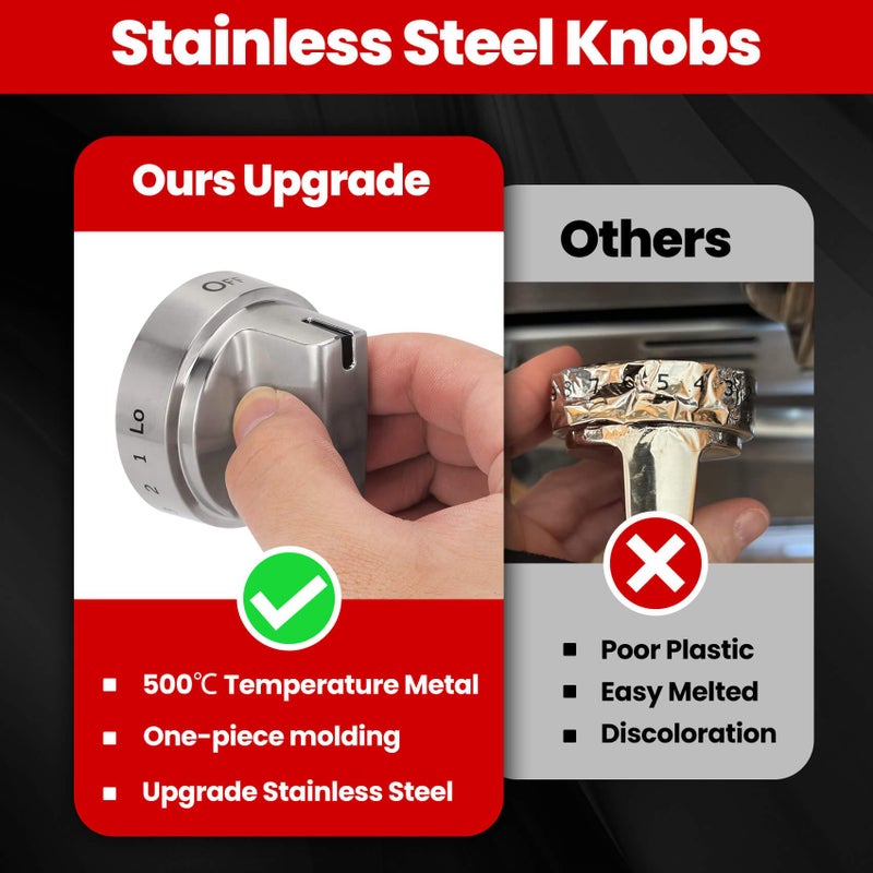 Aekops Stainless Steel WB03X24818 Gas Stove Knobs Replacement for GE Adora Range Stove, Compatible with GE JGB6, JGB7, JGB8, JGBS Series, Replace AP5989029, PS11729081, 5 Pack (Not Universal) - Image 5