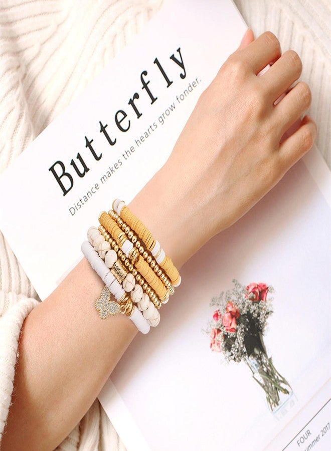 GOOJIDS Surfer Heishi Clay Bead Bracelets for Women Bohemian Stackable Gold Plated Beaded Stretch Bracelets Elastic Layering Friendship Bracelets Set Boho Jewelry, Medium, Polymer clay, no gemstone - Image 5