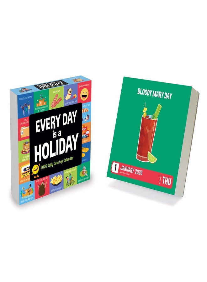 TF Publishing 2026 Every Day’s a Holiday Daily Desktop Calendar - Small Desk Calendar 2026 with Full-Color Tear-Off Pages, Fun Daily Holiday Facts & Stand-Up Easel for Home or Office - 5.25in x 5.25in - Image 1