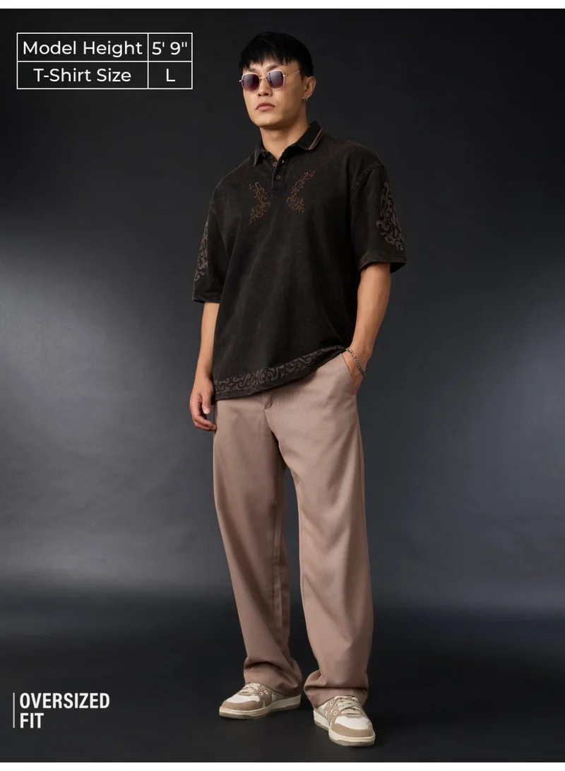 The Souled Store The Souled Store Originals: Bommai Men and Boys Half Sleeve Spread Collar Vintage Fade Cotton Oversized Fit Heavy Gauge Streetwear Casual Breathable Polo T-Shirt