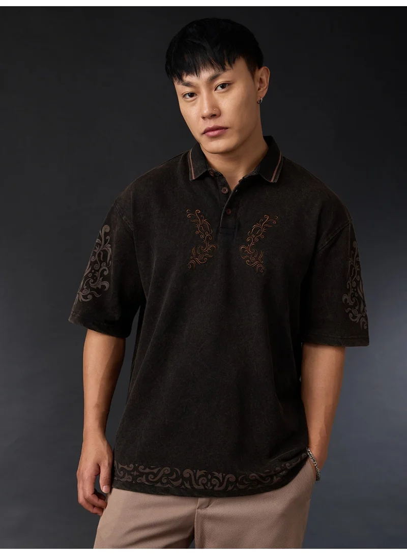 The Souled Store The Souled Store Originals: Bommai Men and Boys Half Sleeve Spread Collar Vintage Fade Cotton Oversized Fit Heavy Gauge Streetwear Casual Breathable Polo T-Shirt