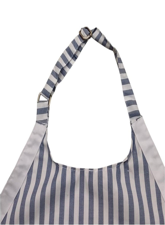 COTSILER Kitchen Apron for Women Men - Waterproof Cooking Apron with 2 Pockets - Adjustable Floral Butterfly Print Baking Gardening Apron 35"x27.5" (Classic Blue & White Stripe) - Image 2