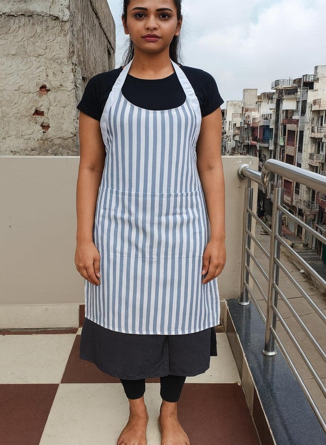 COTSILER Kitchen Apron for Women Men - Waterproof Cooking Apron with 2 Pockets - Adjustable Floral Butterfly Print Baking Gardening Apron 35"x27.5" (Classic Blue & White Stripe) - Image 4
