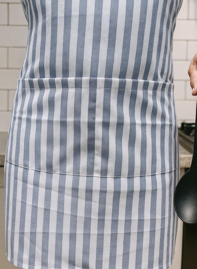 COTSILER Kitchen Apron for Women Men - Waterproof Cooking Apron with 2 Pockets - Adjustable Floral Butterfly Print Baking Gardening Apron 35"x27.5" (Classic Blue & White Stripe) - Image 5