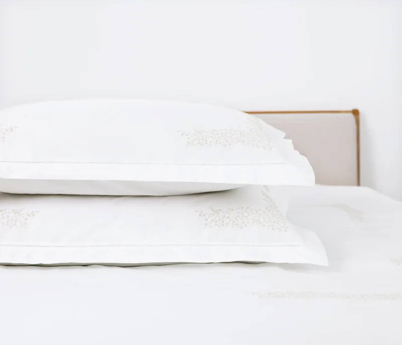 DWELL Dwell-Leane Embroidered 4Pc Comforter Set-Comforter 240 x 220 CM,Fitted Sheet 180 x 200 CM,Pillow case 50 x 80 CM-White/Beige