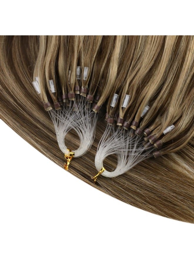 Micro Link Hair Extensions Human Hair Brown Highlight 22in Micro Loop Hair Extensions Real Human Hair Dark Brown Highlight Caramel Blonde Micro Bead Hair Extension Real Human Hair Long 50G