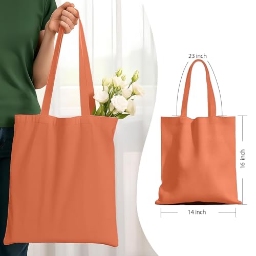 MOLOVA 1 Pack Available Premium Canvas Reusable Tote Gift Bags,Made of Natural Canvas with Handle,Work,DIY,Shopping(Orange) - Image 2