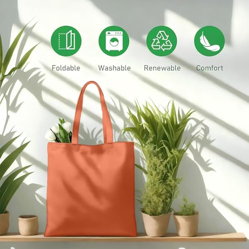 MOLOVA 1 Pack Available Premium Canvas Reusable Tote Gift Bags,Made of Natural Canvas with Handle,Work,DIY,Shopping(Orange) - Image 4