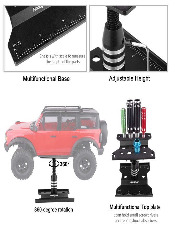 هوبي بارك حامل عمل سيارة هوبي بارك ميني RC من الألومنيوم بمقياس 1/24 و1/18 لزاحف RC محوري SCX24 Traxxas TRX4M FCX24 FCX18 محطة عمل تدور 360 درجة للرفع والأسفل (أسود) - Image 2