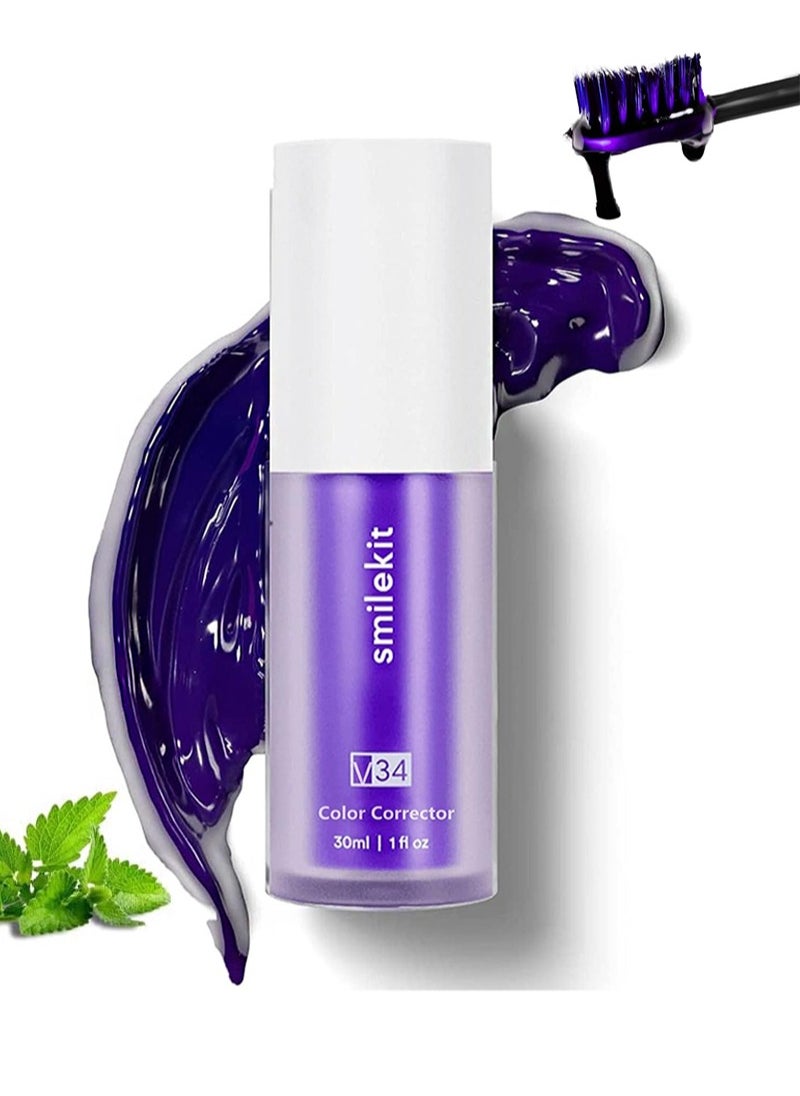 SMILEKIT 30ml V34 Teeth Color Corrector, Purple Whitening Toothpaste, Whitening And Correction Toothpaste, Remove Yellow Stains On Teeth  - Image 1