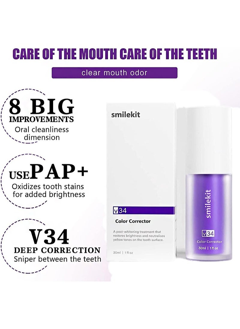 SMILEKIT 30ml V34 Teeth Color Corrector, Purple Whitening Toothpaste, Whitening And Correction Toothpaste, Remove Yellow Stains On Teeth  - Image 2