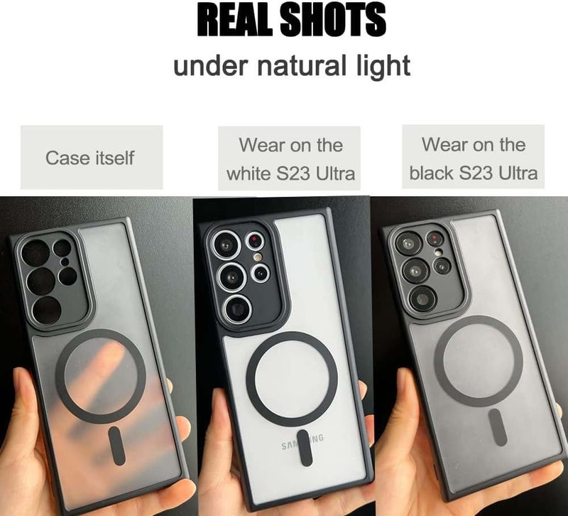 كاست ويف جراب مغناطيسي لهاتف Galaxy S23 Ultra متوافق مع شاحن Magsafe اللاسلكي، إطار أسود مضاد لبصمات الأصابع مع غطاء خلفي غير لامع لحماية الكاميرا ومضاد للصدمات - Image 1