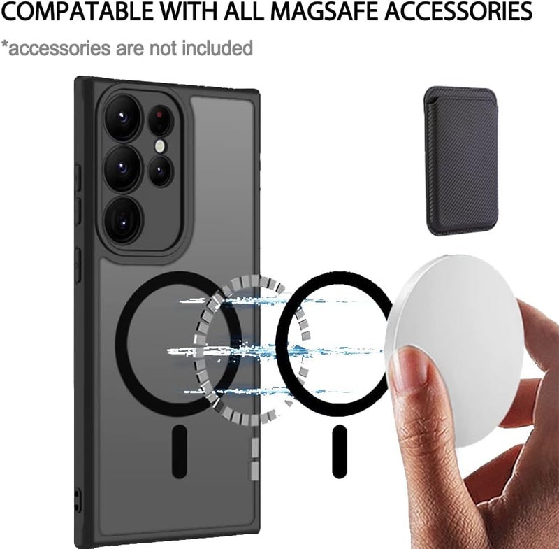 كاست ويف جراب مغناطيسي لهاتف Galaxy S23 Ultra متوافق مع شاحن Magsafe اللاسلكي، إطار أسود مضاد لبصمات الأصابع مع غطاء خلفي غير لامع لحماية الكاميرا ومضاد للصدمات - Image 2