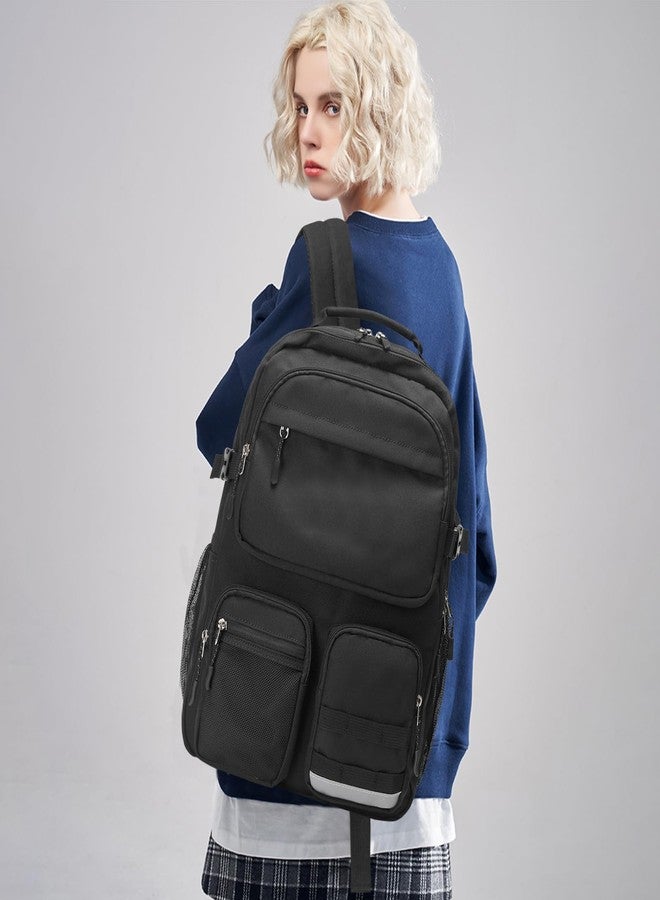 Lohol Water Resistant Backpack with Multifunctional Pockets for Teens, Durable Bookbag fits 15.6 inch Laptop, Black, 17.3 x 12.4 x 6.7 inches - Image 2