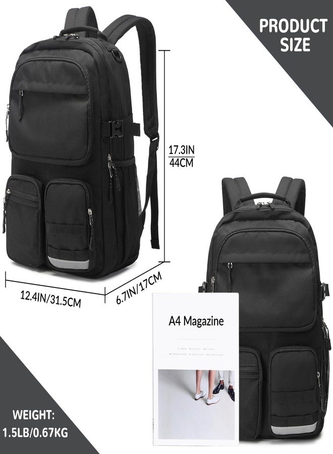 Lohol Water Resistant Backpack with Multifunctional Pockets for Teens, Durable Bookbag fits 15.6 inch Laptop, Black, 17.3 x 12.4 x 6.7 inches - Image 3