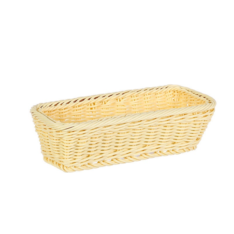 Creative Kitchen Tableware Storage Basket Hotel Restaurant Knife and Fork Basket Household Chopstick Basket Rectangular Imitation Rattan Basket(Beige, 25*10*6cm) - Image 1