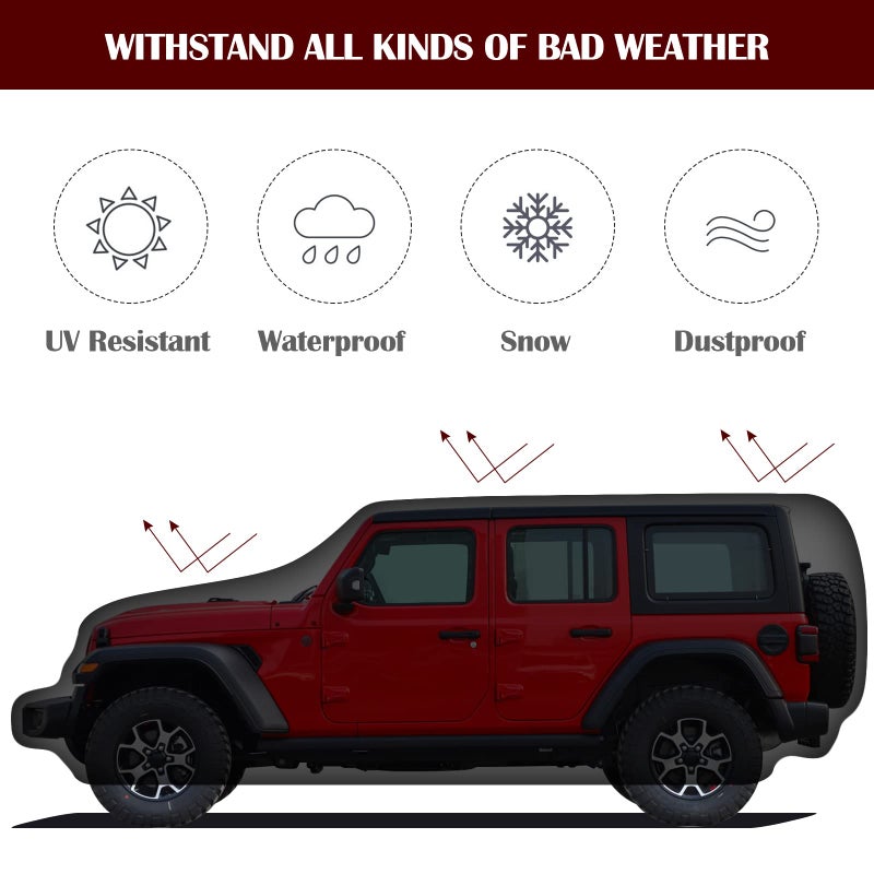 Migaven Waterproof Car Cover for Jeep Wrangler 4 Door 2006-2026 JK JL Outdoor Waterproof Sun Rain Snow Hail Protection with Driver Door Zipper - Image 3