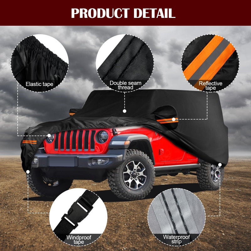 Migaven Waterproof Car Cover for Jeep Wrangler 4 Door 2006-2026 JK JL Outdoor Waterproof Sun Rain Snow Hail Protection with Driver Door Zipper - Image 2